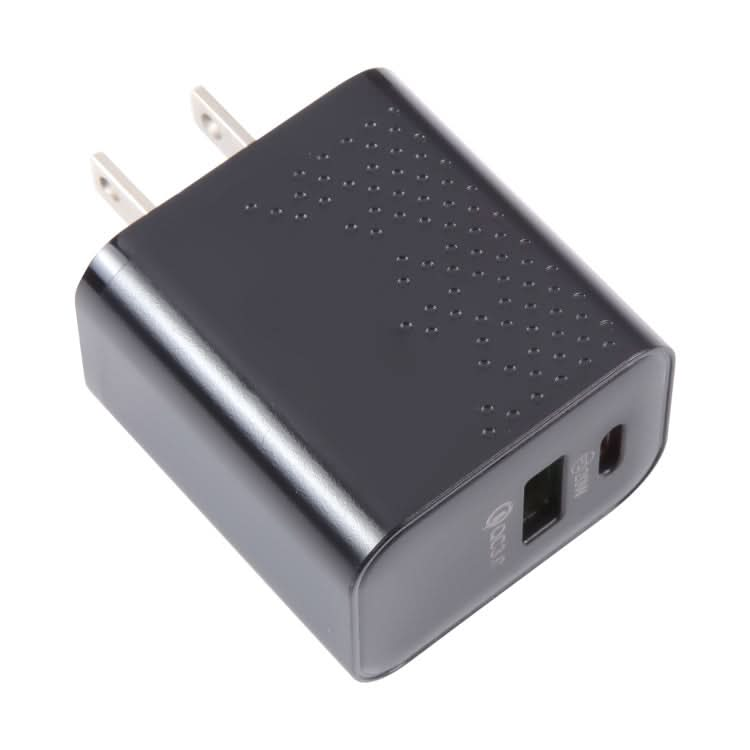 PD 20W USB-C/Type-C+QC 3.0 USB Ports Dot Pattern Travel Charger, US Plug