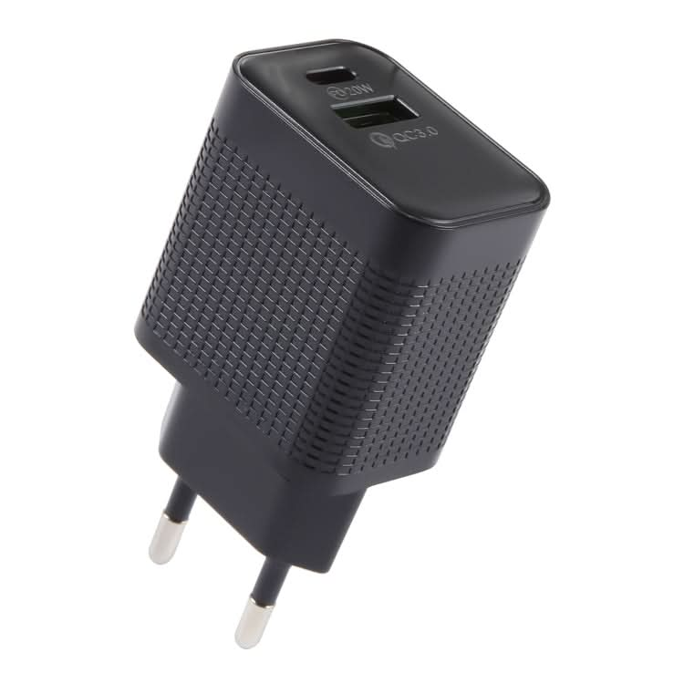 PD 20W USB-C/Type-C+QC 3.0 USB Ports Plaid Pattern Travel Charger, EU Plug