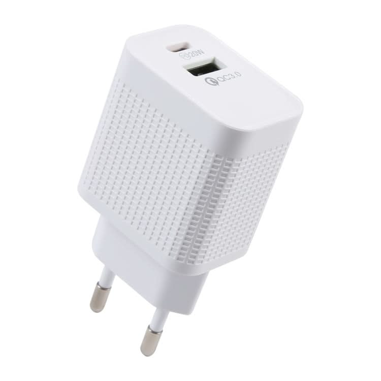 PD 20W USB-C/Type-C+QC 3.0 USB Ports Plaid Pattern Travel Charger, EU Plug