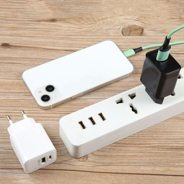 PD 20W USB-C/Type-C+QC 3.0 USB Ports Plaid Pattern Travel Charger, EU Plug