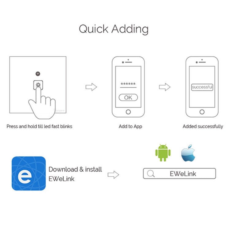 WS-US-01 EWeLink APP & Touch Control 2A 1 Gang Tempered Glass Panel Smart Wall Switch, AC 90V-250V, US Plug