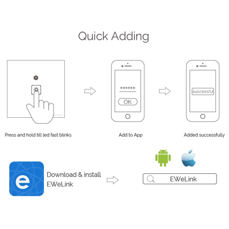 WS-UK-01 EWeLink APP & Touch Control 2A 1 Gang Tempered Glass Panel Smart Wall Switch, AC 90V-250V, UK Plug My Store