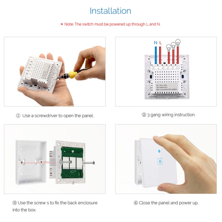 WS-UK-01 EWeLink APP & Touch Control 2A 1 Gang Tempered Glass Panel Smart Wall Switch, AC 90V-250V, UK Plug My Store