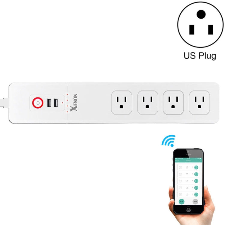 2 x USB Ports + 4 x US Plug Jack WiFi Remote Control Smart Power Socket Works with Alexa & Google Home, Cable Length: 1.5m, AC 110-240V, US Plug