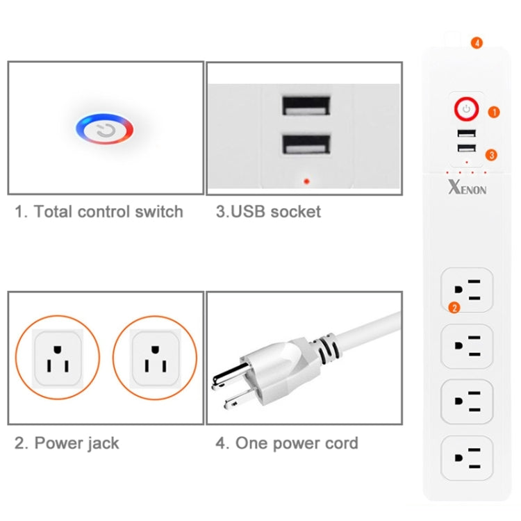 2 x USB Ports + 4 x US Plug Jack WiFi Remote Control Smart Power Socket Works with Alexa & Google Home, Cable Length: 1.5m, AC 110-240V, US Plug