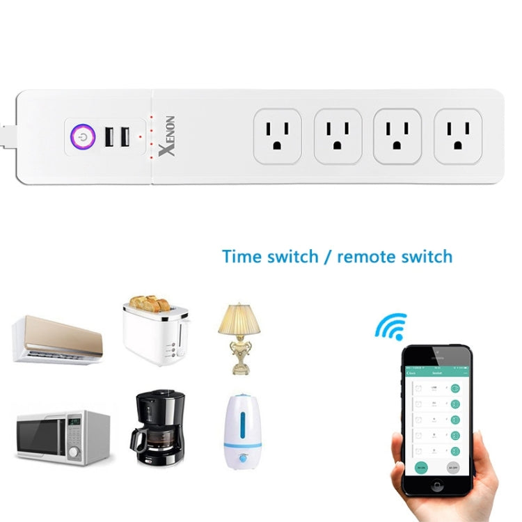 2 x USB Ports + 4 x US Plug Jack WiFi Remote Control Smart Power Socket Works with Alexa & Google Home, Cable Length: 1.5m, AC 110-240V, US Plug