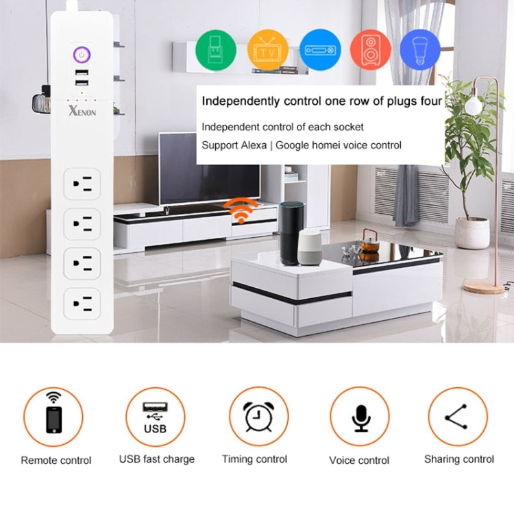 2 x USB Ports + 4 x US Plug Jack WiFi Remote Control Smart Power Socket Works with Alexa & Google Home, Cable Length: 1.5m, AC 110-240V, US Plug