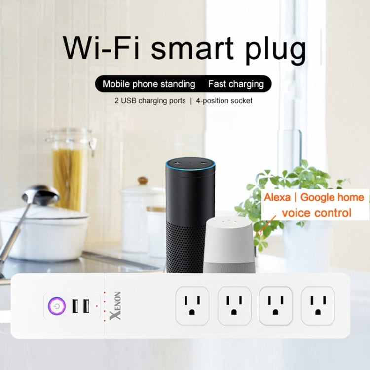 2 x USB Ports + 4 x US Plug Jack WiFi Remote Control Smart Power Socket Works with Alexa & Google Home, Cable Length: 1.5m, AC 110-240V, US Plug-Reluova