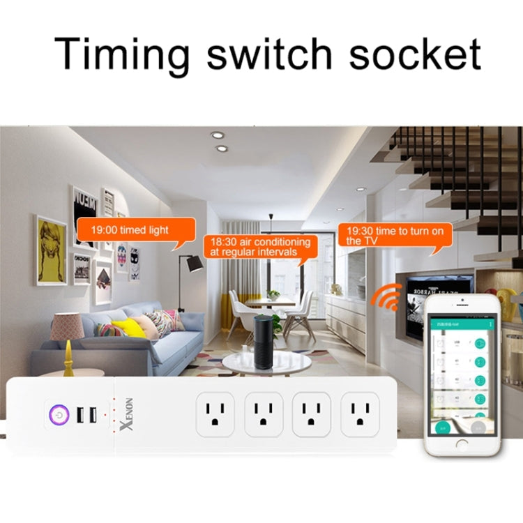 2 x USB Ports + 4 x US Plug Jack WiFi Remote Control Smart Power Socket Works with Alexa & Google Home, Cable Length: 1.5m, AC 110-240V, US Plug