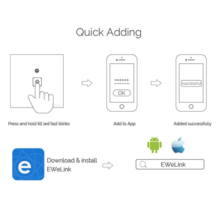 WS-EU-01 EWeLink APP & Touch Control 2A 1 Gang Tempered Glass Panel Smart Wall Switch, AC 90V-250V, EU Plug My Store