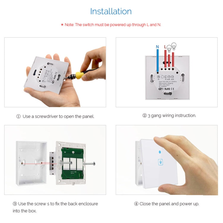 WS-EU-01 EWeLink APP & Touch Control 2A 1 Gang Tempered Glass Panel Smart Wall Switch, AC 90V-250V, EU Plug