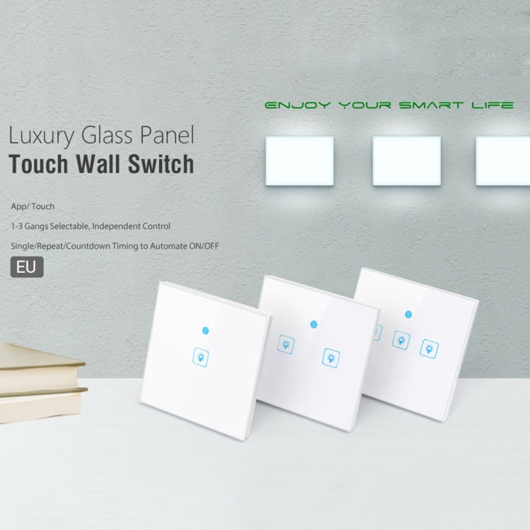 WS-EU-02 EWeLink APP & Touch Control 2A 2 Gangs Tempered Glass Panel Smart Wall Switch, AC 90V-250V, EU Plug