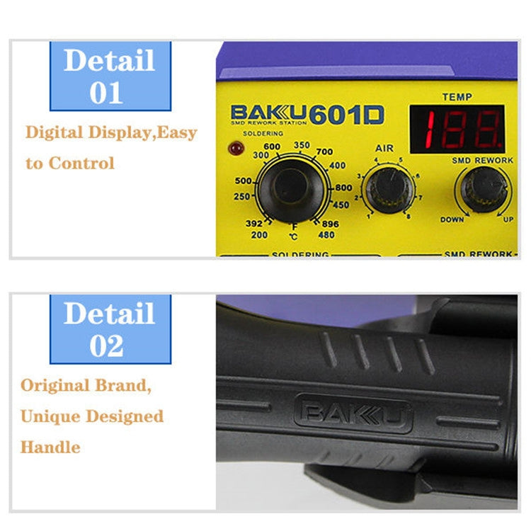 BAKU BK-601D AC 110V LED Display 2 in 1 Hot Air Gun Soldering Iron Soldering Station My Store