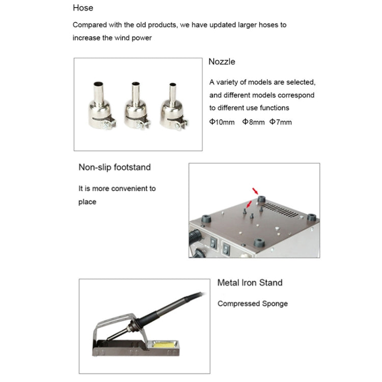 BAKU BA-942C 220V 1000W 2 in 1 Digital Display Adjustable Temperature Hot Air Gun Set, EU Plug