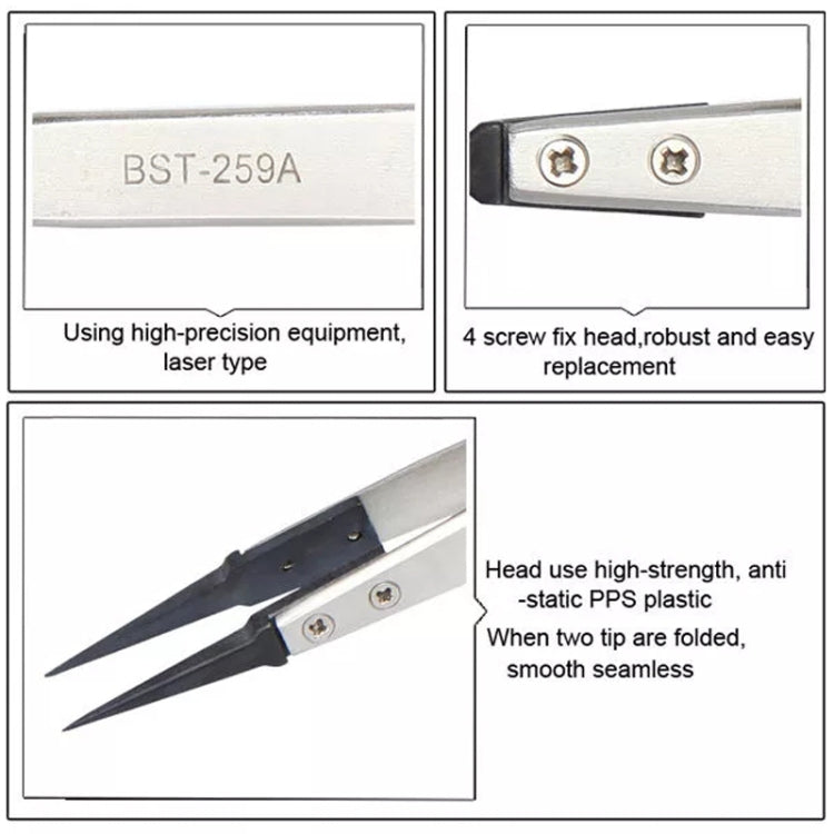 BEST BST-259A  Stainless Steel Snti Static Tweezer