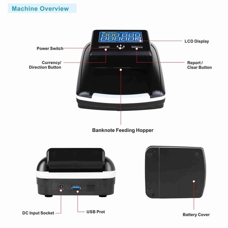 AL-130A Small Portable US Dollar and Euro Banknote Detector, Specifications:US Plug Reluova