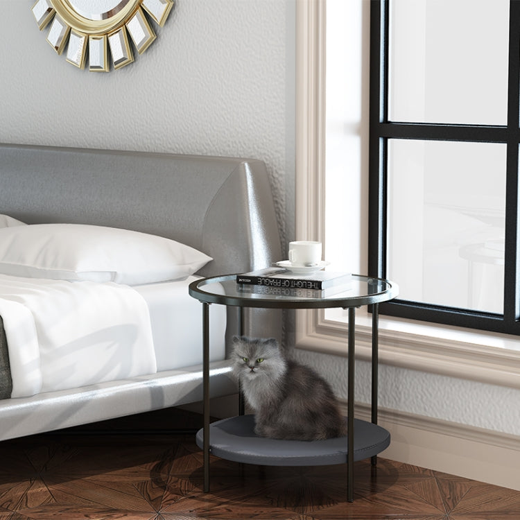 Coffee Table Share with Pets Multi-function Tempered Glass Round Shape Tabletop Tea Table, Size: 21.6x21.6x20.2 inch