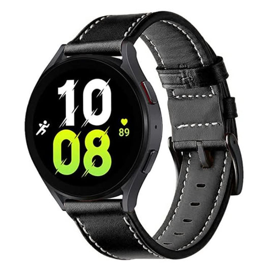 For Garmin Forerunner 265 / 255 / Vivoactive 4 / Venu 2 22mm Stitching Black Buckle Genuine Leather Watch Band