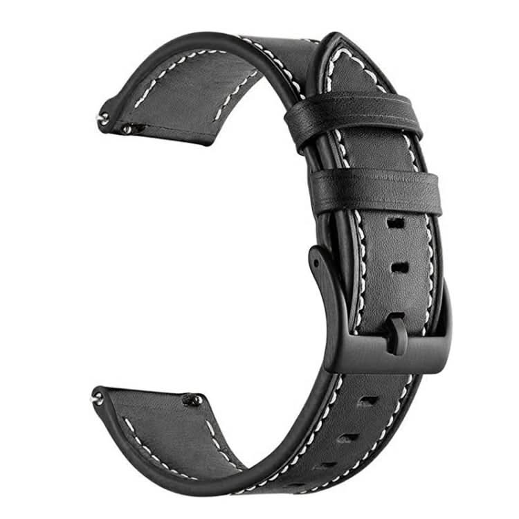 For Garmin Forerunner 265 / 255 / Vivoactive 4 / Venu 2 22mm Stitching Black Buckle Genuine Leather Watch Band