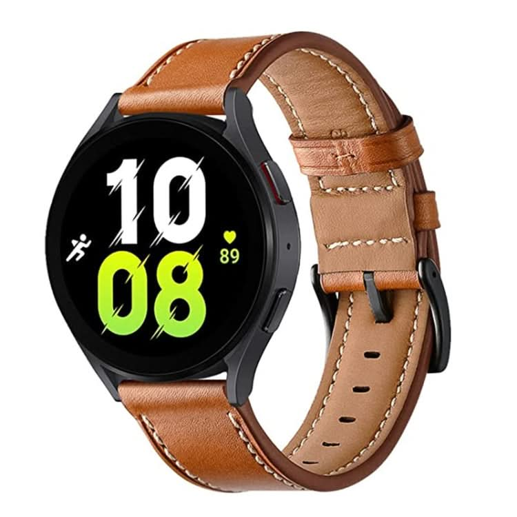 For Garmin Forerunner 265 / 255 / Vivoactive 4 / Venu 2 22mm Stitching Black Buckle Genuine Leather Watch Band