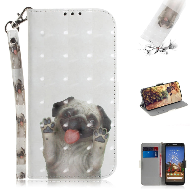 3D Painting Pug Pattern Coloured Drawing Horizontal Flip Leather Case for Google Pixel 3a XL, with Holder & Card Slots & Wallet-Reluova