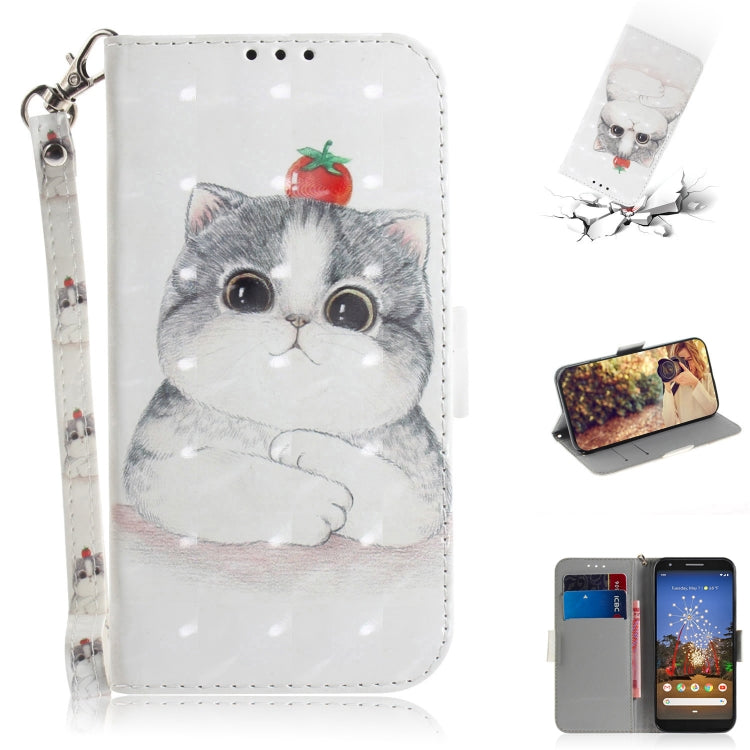 3D Painting Cute Cat Pattern Coloured Drawing Horizontal Flip Leather Case for Google Pixel 3a XL, with Holder & Card Slots & Wallet-Reluova