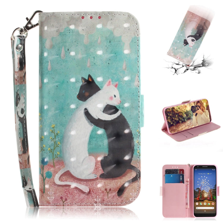 3D Painting Black White Cat Pattern Coloured Drawing Horizontal Flip Leather Case for Google Pixel 3a XL, with Holder & Card Slots & Wallet-Reluova