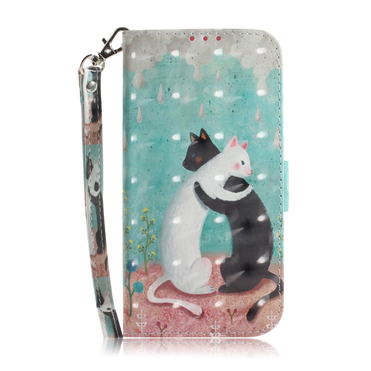 3D Painting Black White Cat Pattern Coloured Drawing Horizontal Flip Leather Case for Google Pixel 3a XL, with Holder & Card Slots & Wallet-Reluova