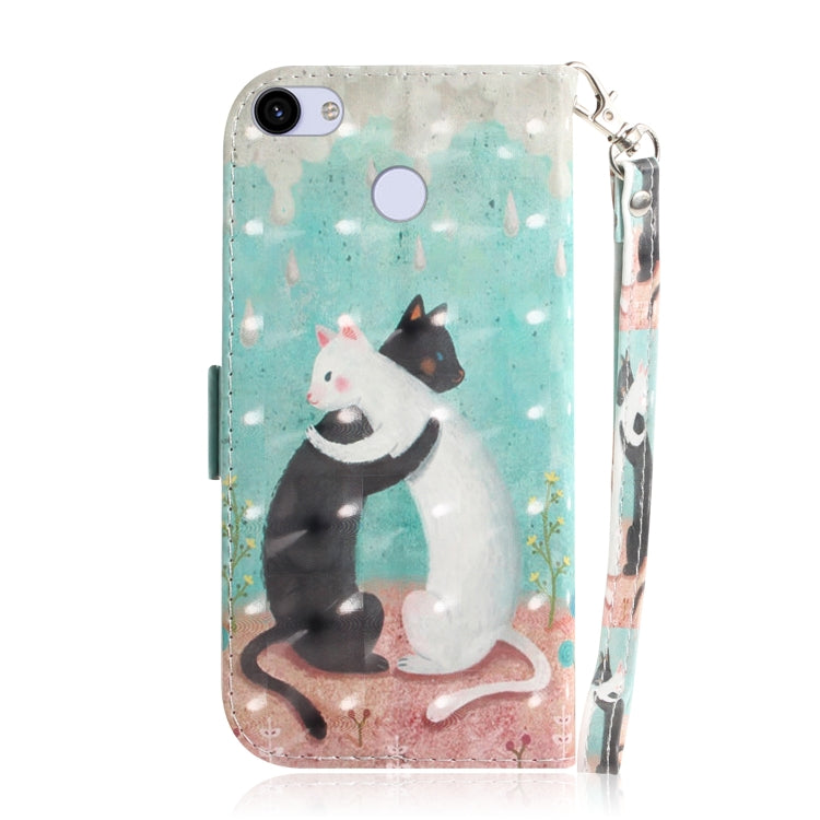 3D Painting Black White Cat Pattern Coloured Drawing Horizontal Flip Leather Case for Google Pixel 3a XL, with Holder & Card Slots & Wallet-Reluova