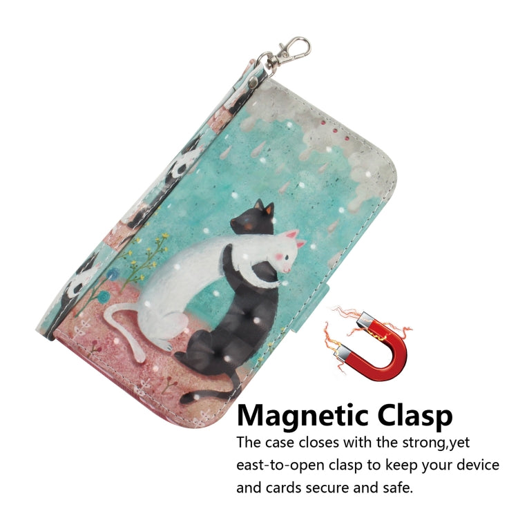 3D Painting Black White Cat Pattern Coloured Drawing Horizontal Flip Leather Case for Google Pixel 3a XL, with Holder & Card Slots & Wallet-Reluova