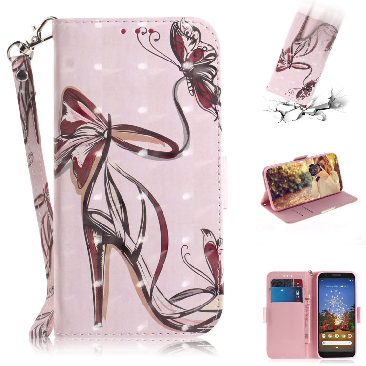 3D Painting Butterfly High Heels Pattern Coloured Drawing Horizontal Flip Leather Case for Google Pixel 3a XL, with Holder & Card Slots & Wallet-Reluova