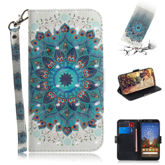 3D Painting Peacock Wreath Pattern Coloured Drawing Horizontal Flip Leather Case for Google Pixel 3a XL, with Holder & Card Slots & Wallet-Reluova