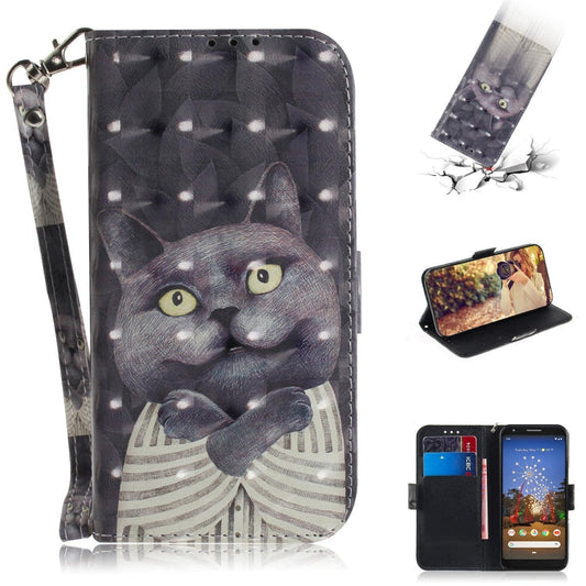 3D Painting Embrace Cat Pattern Coloured Drawing Horizontal Flip Leather Case for Google Pixel 3a XL, with Holder & Card Slots & Wallet-Reluova