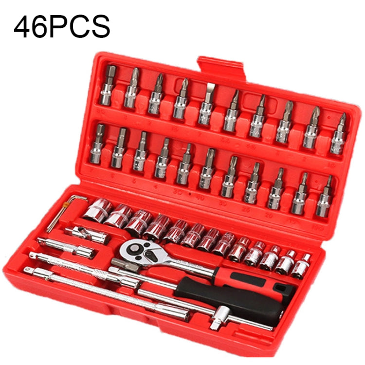 46 In 1 Multi-function Car Repair Combination Toolbox Ratchet Wrench Set (Red) My Store