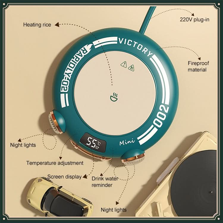 MN030 20W 110-220V Small Green Warm Coaster with LED Digital Display & Night Light, CN Plug - Reluova