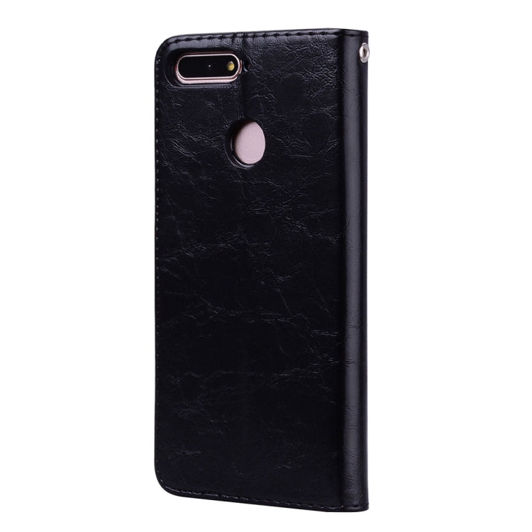 Business Style Oil Wax Texture Horizontal Flip Leather Case for Huawei Honor 7A (with fingerprint hole), with Holder & Card Slots & Wallet