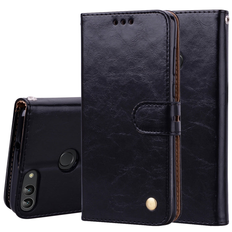 Business Style Oil Wax Texture Horizontal Flip Leather Case for Huawei P Smart / Enjoy 7S, with Holder & Card Slots & Wallet