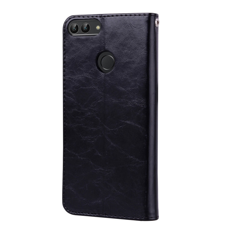 Business Style Oil Wax Texture Horizontal Flip Leather Case for Huawei P Smart / Enjoy 7S, with Holder & Card Slots & Wallet