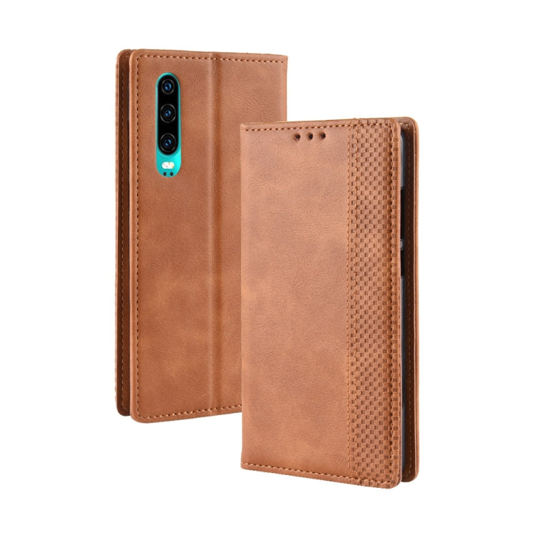 Magnetic Buckle Retro Crazy Horse Texture Horizontal Flip Leather Case for Huawei P30, with Holder & Card Slots & Photo Frame