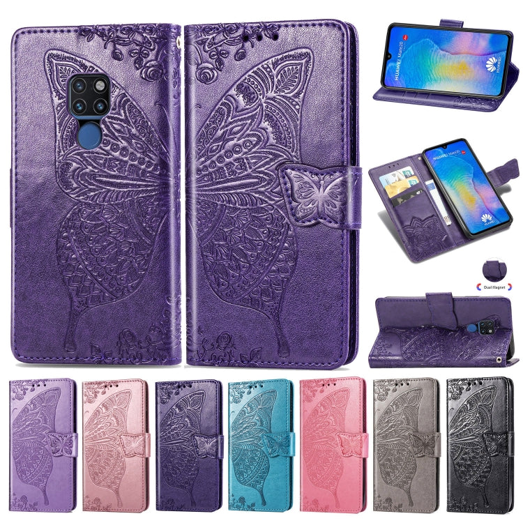 Butterfly Love Flowers Embossing Horizontal Flip Leather Case for Huawei Mate 20, with Holder & Card Slots & Wallet & Lanyard