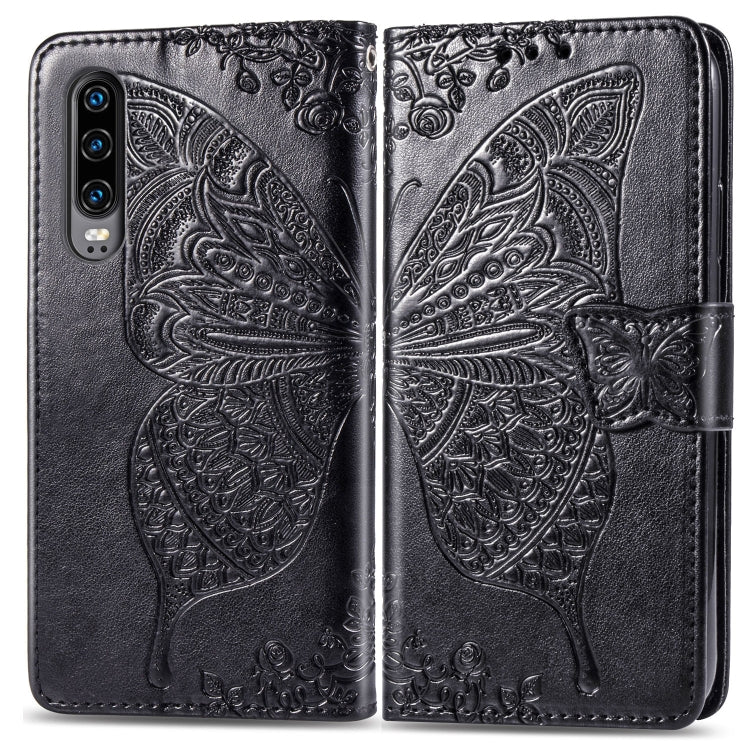 Butterfly Love Flowers Embossing Horizontal Flip Leather Case for Huawei P30, with Holder & Card Slots & Wallet & Lanyard