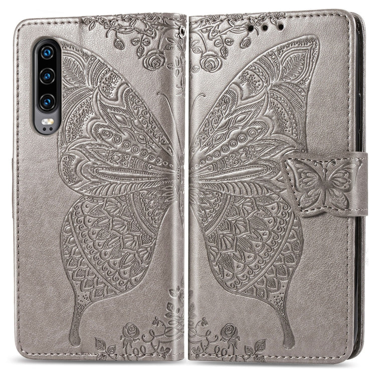 Butterfly Love Flowers Embossing Horizontal Flip Leather Case for Huawei P30, with Holder & Card Slots & Wallet & Lanyard