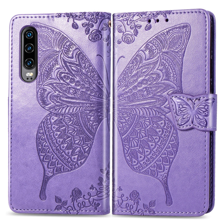 Butterfly Love Flowers Embossing Horizontal Flip Leather Case for Huawei P30, with Holder & Card Slots & Wallet & Lanyard