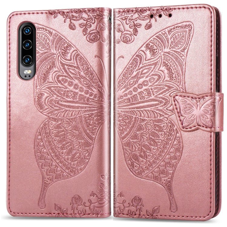 Butterfly Love Flowers Embossing Horizontal Flip Leather Case for Huawei P30, with Holder & Card Slots & Wallet & Lanyard