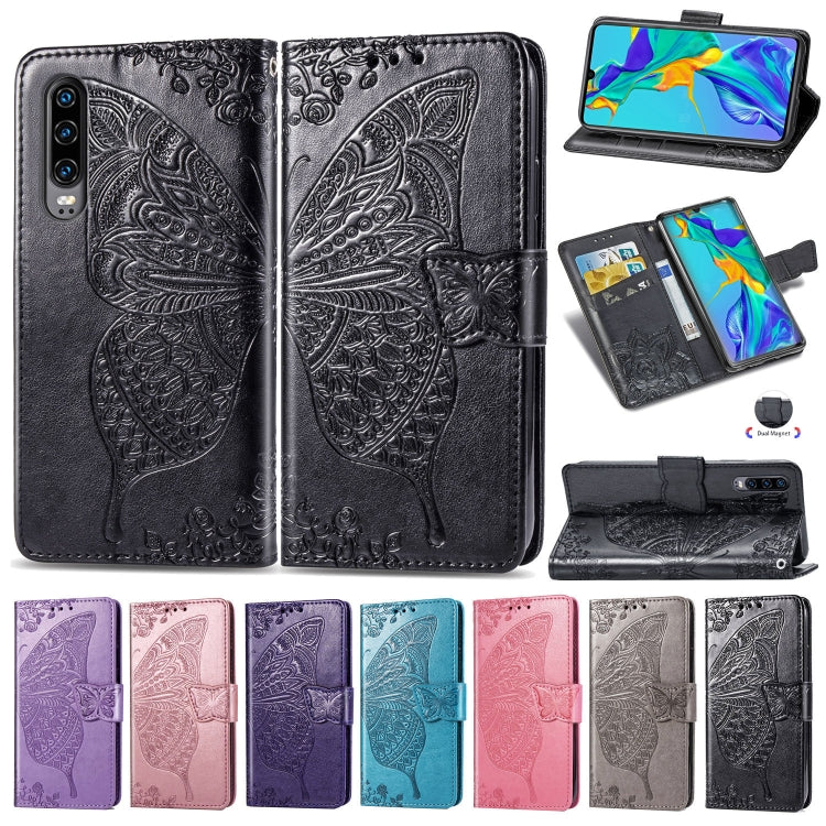 Butterfly Love Flowers Embossing Horizontal Flip Leather Case for Huawei P30, with Holder & Card Slots & Wallet & Lanyard