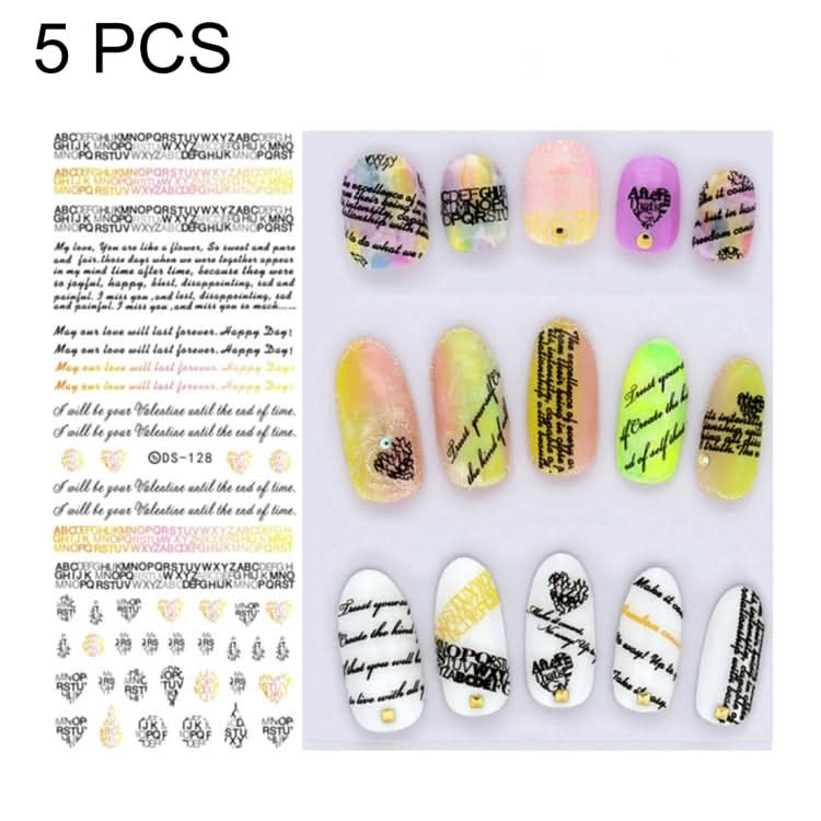 DS116-134 5 PCS 13 Patterns DIY Design Beauty Water Transfer Harajuku Nails Art Sticker Nail Art Decoration Accessories, Random Color Delivery,Without Nails Reluova