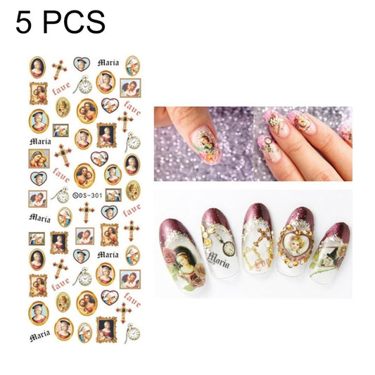 DS301-318 5 PCS 18 Patterns DIY Design Beauty Water Transfer Harajuku Nails Art Sticker Nail Art Decoration Accessories, Random Color Delivery, Without Nails