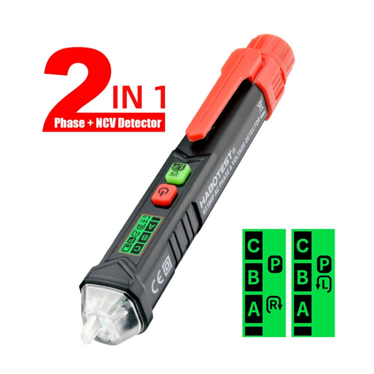 HABOTEST HT100P Non Contact 3 Phase Rotation Indicator AC LCD Display Detector Pen Tester Reluova