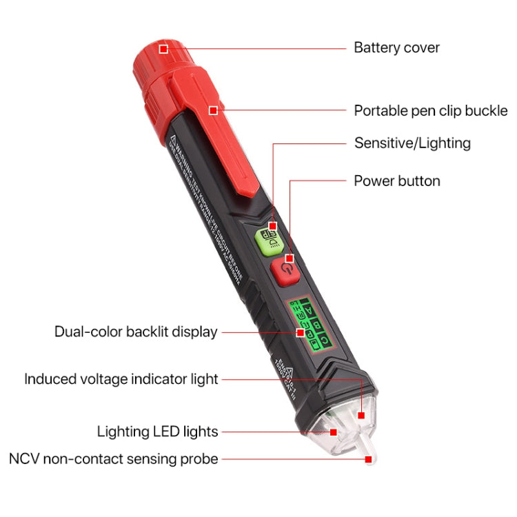 HABOTEST HT100P Non Contact 3 Phase Rotation Indicator AC LCD Display Detector Pen Tester Reluova