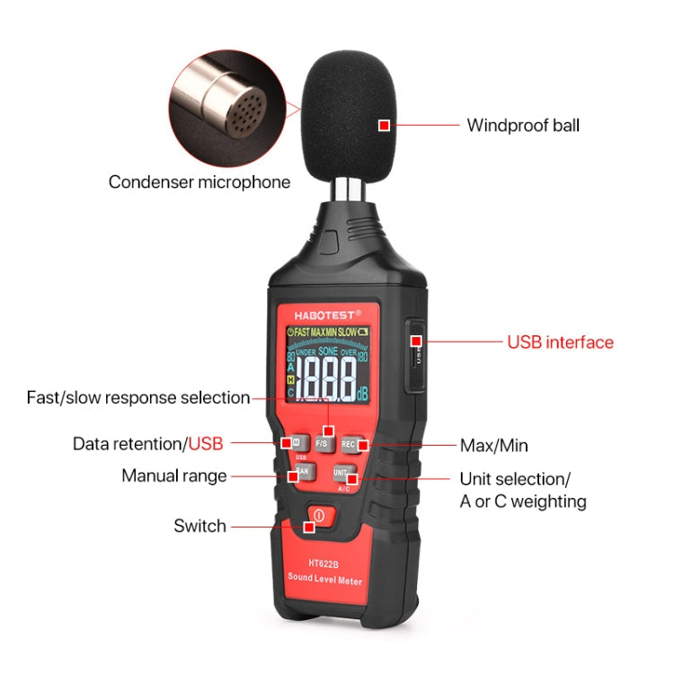 HABOTEST HT622B Household High Precision Digital Sound Level Meter Reluova